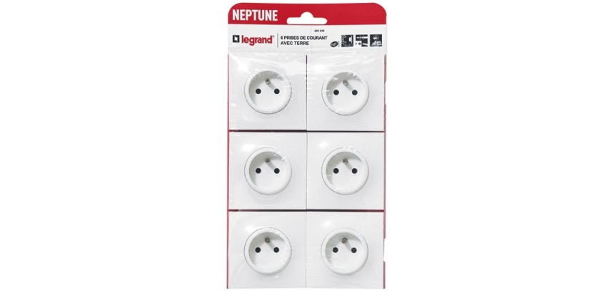Prise de courant 2P+T - Neptune - blanc - lot de 6