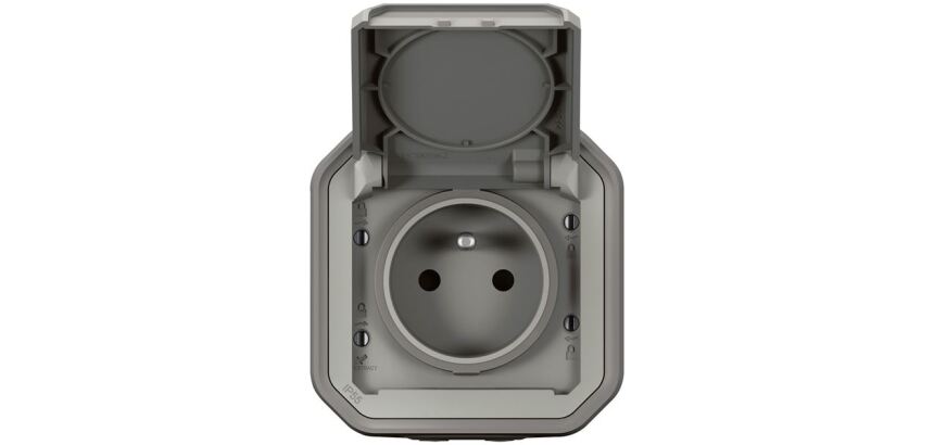 Prise de courant 2P+T Plexo complet saillie gris