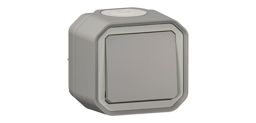 Poussoir simple - Plexo - complet saillie - gris