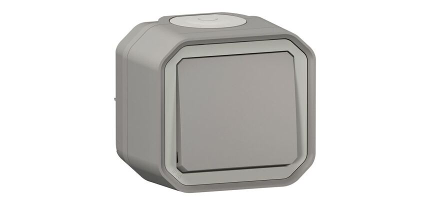 Poussoir simple - Plexo - complet saillie - gris