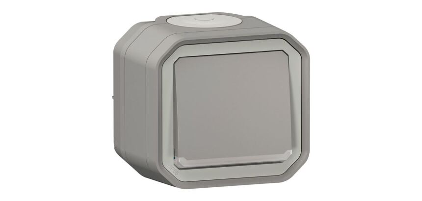 Poussoir simple lumineux - Plexo - complet saillie - gris