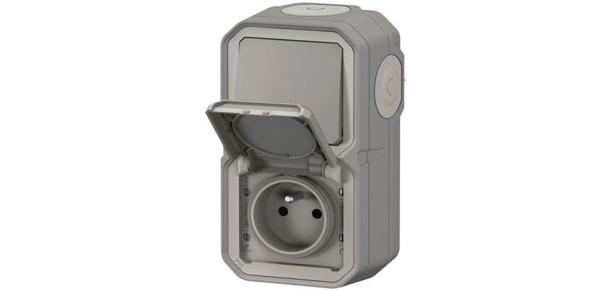 Kit interrupteur ou va-et-vient - prise de courant 2P+T - Plexo - gris