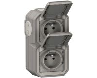 Double prise de courant 2P+T - Plexo - précâblée - complet saillie - gris