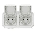 Double prise de courant 2P+T - Plexo - précâblée - complet saillie - blanc
