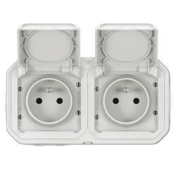 Double prise de courant 2P+T - Plexo - précâblée - complet saillie - blanc