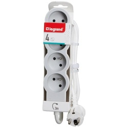 Rallonge multiprise extra-plate - 4 prises - 2P+T - cordon 3 m - blanc/gris