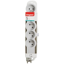 Rallonge multiprise extra-plate - 5 prises - 2P+T - cordon 3 m - blanc/gris