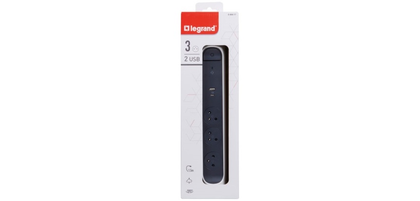 Rallonge multiprise rotative avec parafoudre - ports USB - 3 prises - 2P+T
