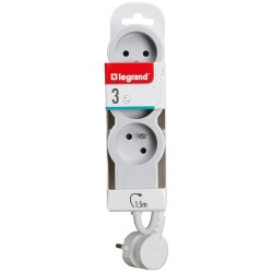 Rallonge extra-plate - 3 prises - 2P+T - cordon 1.5 m - blanc/gris clair