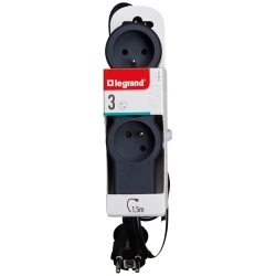 Rallonge extra-plate - 3 prises - 2P+T - cordon 1.5 m - noir/gris foncé