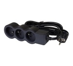 Rallonge extra-plate - 3 prises - 2P+T - cordon 1.5 m - noir/gris foncé