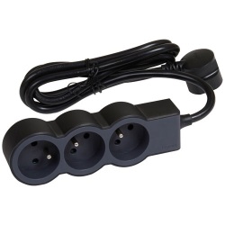 Rallonge extra-plate - 3 prises - 2P+T - cordon 1.5 m - noir/gris foncé