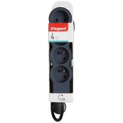 Rallonge multiprise extra-plate - 4 prises - 2P+T - cordon 1.5 m - noir/gri
