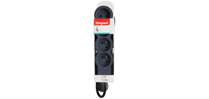 Rallonge multiprise extra-plate - 4 prises - 2P+T - cordon 1.5 m - noir/gri
