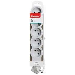 Rallonge multiprise extra-plate - 5 prises - 2P+T - cordon 1.5 m - blanc/gr