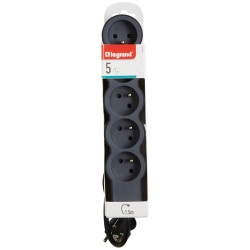 Rallonge multiprise extra-plate - 5 prises - 2P+T - cordon 1.5 m - noir/gri