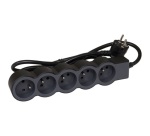 Rallonge multiprise extra-plate - 5 prises - 2P+T - cordon 1.5 m - noir/gri