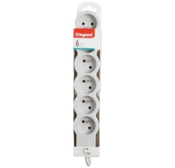Rallonge multiprise extra-plate - 6 prises - 2P+T - cordon 1.5 m - blanc/gr