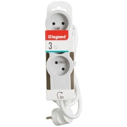 Rallonge extra-plate - 3 prises - 2P+T - cordon 3 m - blanc/gris clair