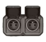 Double prise de courant 2P+T - Plexo - précâblée - complet saillie - anthra