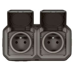 Double prise de courant 2P+T - Plexo - précâblée - complet saillie - anthra