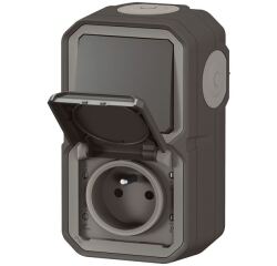 Double prise de courant 2P+T - Plexo - précâblée - complet saillie - anthra