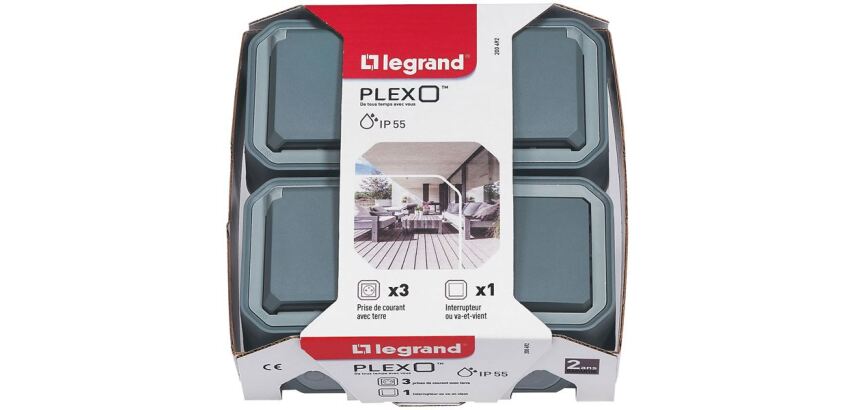 Kit prises de courant 2P+T - interrupteur ou va-et-vient - Plexo - complet