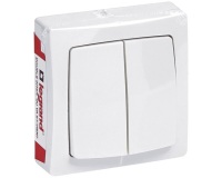 Interrupteur - double touche - va-et-vient - en saillie - complet - blanc