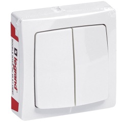 Interrupteur - double touche - va-et-vient - en saillie - complet - blanc