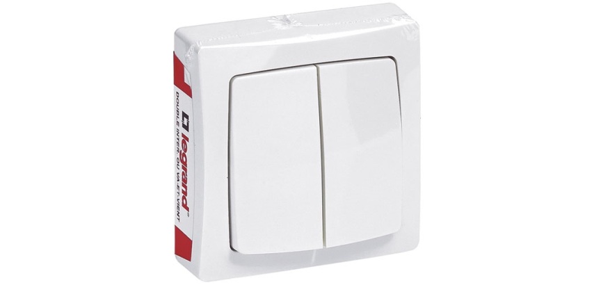 Interrupteur - double touche - va-et-vient - en saillie - complet - blanc