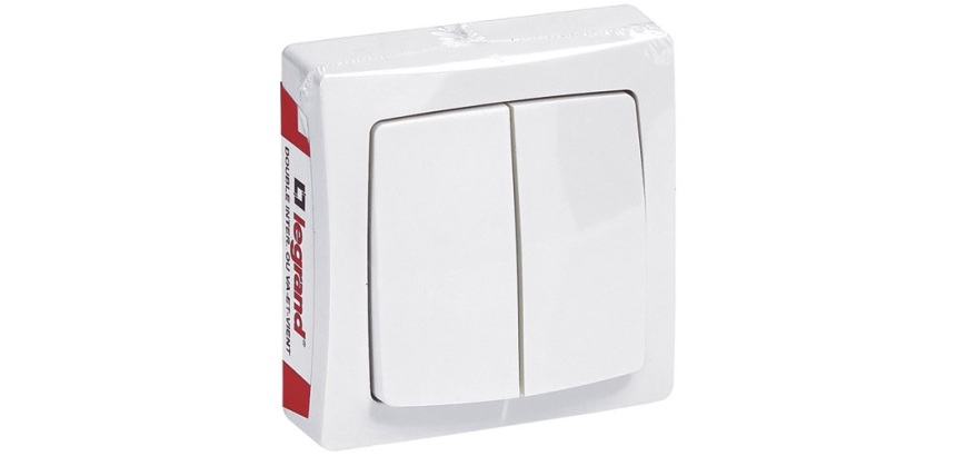 Interrupteur - double touche - va-et-vient - en saillie - complet - blanc