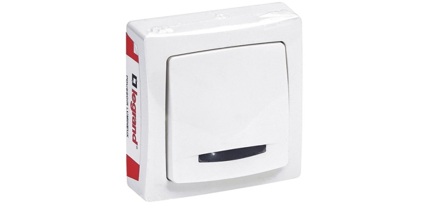 Poussoir - simple - lumineux - complet - en saillie - blanc