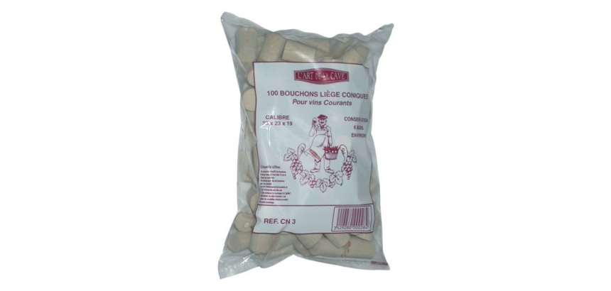 Bouchon liège colmaté conique - 33x23x19 - conservation courte - lot de 100