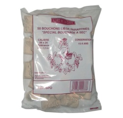 Bouchon liège colmaté paraffiné - 38 x 24 mm - conservation 4 à 6 ans envir