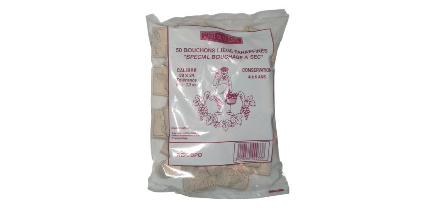 Bouchon liège colmaté paraffiné - 38 x 24 mm - conservation 4 à 6 ans envir