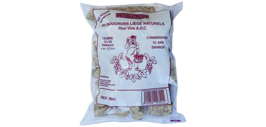 Bouchon naturel - 45 x 24 mm - conservation 10 ans environ - lot de 50