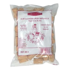 Bouchon liège colmaté - 38 x 24 mm - conservation 7 ans environ - lot de 50