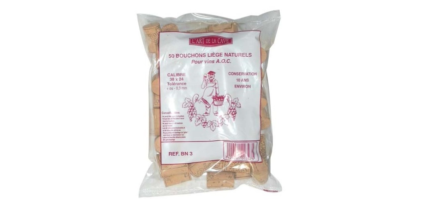 Bouchon liège colmaté - 38 x 24 mm - conservation 7 ans environ - lot de 50