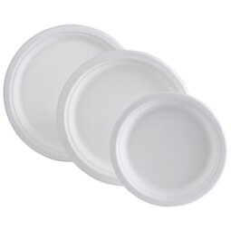 Assiette en canne à sucre Ø 23 cm, blanche - Lot de 50