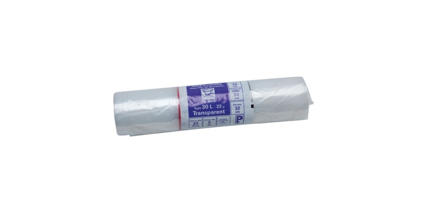 Sac poubelle transparent - 30 L - 22 microns - x50