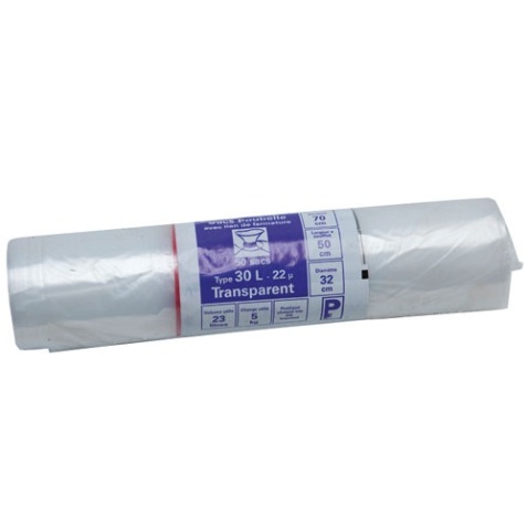 Sac poubelle transparent - 30 L - 22 microns - x50