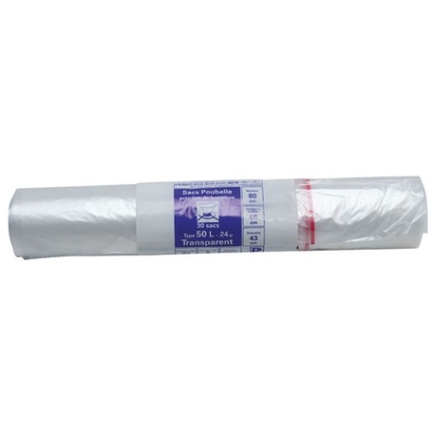 Sac poubelle transparent - 50 L - 24 microns - x30