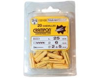 Cheville crampon - universelle - taille 2/5 - D : 6 mm - lot de 20