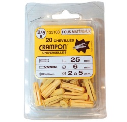 Cheville crampon - universelle - taille 2/5 - D : 6 mm - lot de 20