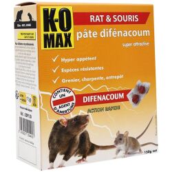 Appât pâte - difénacoum - rats et souris -  150 g - en sachets-doses