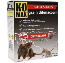 Appât 3 céréales - rats et souris - grain difénacoum - 150 g - en sachets-d