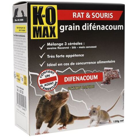 Appât 3 céréales - rats et souris - grain difénacoum - 150 g - en sachets-d