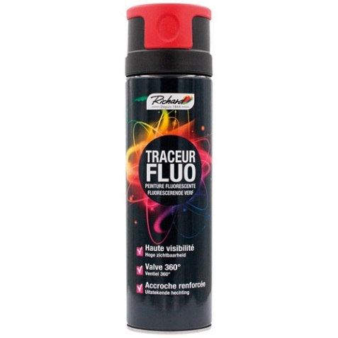 Bombe peinture fluorescente - traceur fluo - multi-supports - 500 mL - roug