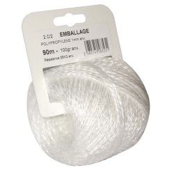 Ficelle polypropylène - 2.0/2 - D1 mm - pelote - 100 g - L : 90 m - blanche
