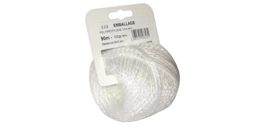 Ficelle polypropylène Ø1 mm pelote 100 g  90 m blanche